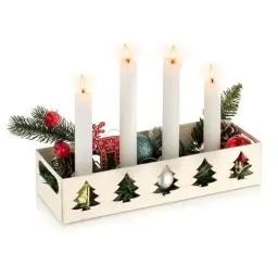Produktbild: Romadedi Adventskranz Teller mit Kerzenhalter Länglich: Advent Tablett Metall Kerzenständer Kerzenteller Kerzentablett Adventsgesteck Weiß für 4 Kerzen Kranz Weihnachten