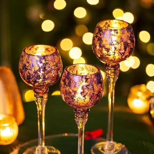 Produktbild: Romadedi Teelichthalter Kerzenständer Kerzenhalter Glas: 3er Set Windlicht Hoch 23,5/25,5/31,5 cm für Teelichter Stumpenkerzen, Deko Wohnzimmer Tischdeko Hochzeit Zimmer Decor