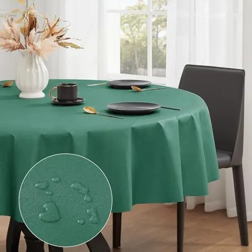 Produktbild: Romanstile Tischdecke Weihnachten rund 140 cm grün 350GSM Wachstuchtischdeke Outdoor PVC Tablecloth Tischtuch abwaschbar wasserdicht wetterfest für Esstisch,Garten,Balkon,Grill,Party,Weihnachtsdeko