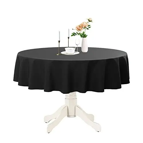Produktbild: Romanstile Tischdecke schwarz rund 160 cm abwaschbar und wasserabweisend Weihnachten Tischtuch Tischwäsche Table Cloth für Party,Cafe,Restaurant,Esszimmer,Garten,Outdoor,Halloween,Herbst,Winter