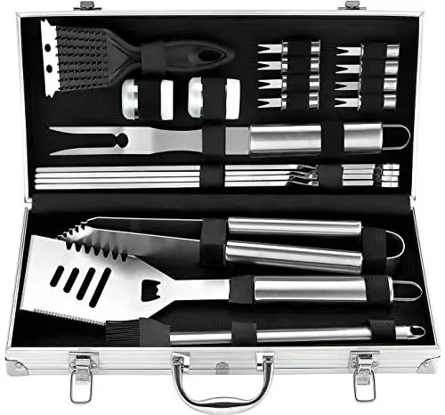 Produktbild: ROMANTICIST 20PCS Edelstahl Grillset für Geschenk - Edelstahl Grillzubehör Set im Aluminium - Professionelle Grillbesteck Koffer für Männer Frauen