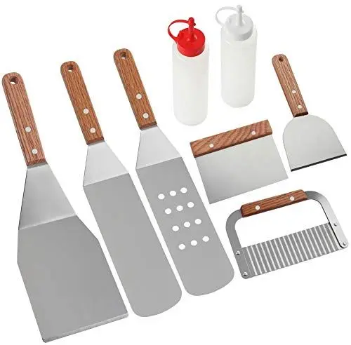 Produktbild: ROMANTICIST 8Pcs Grillspachtel Plancha Kit - Edelstahl Teppanyaki Spachtel für Männer Frauen - Schwerer Edelstahl Grill-Spachtel Männer