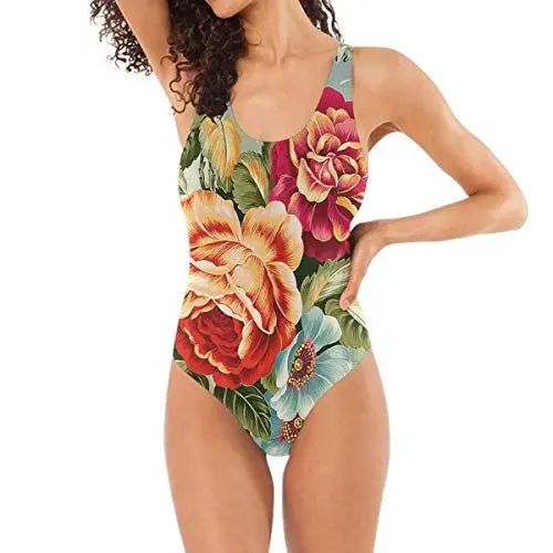 Produktbild: Romantische Rosenblütenblüte Maillot de Bain Femme One Pieces Bikini Monokini Sexy Slim Pour La Plage Femmes Filles