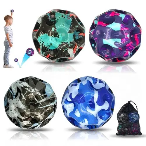 Produktbild: ROMANVIC Astro Jump Ball,4PCS Moon Ball Original,7cm - am Höchsten Springender Gummiball - Ballkrater Erzeugen beim Aufprall EIN knallendes Geräusch – Leicht Greifbar – Flummies Galaxy für Boys