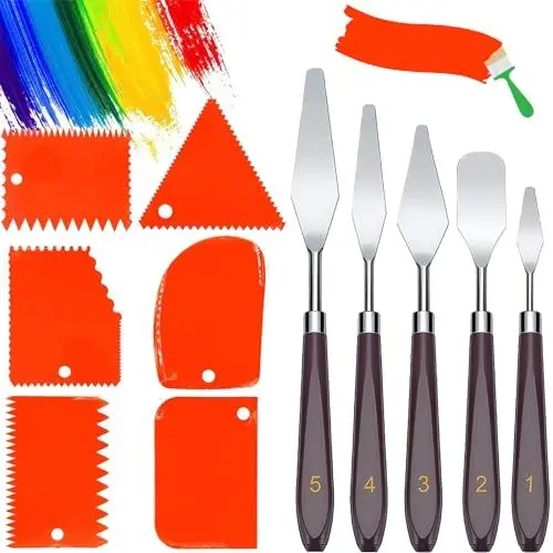 Produktbild: ROMANVIC Strukturpaste,Spachtel Set 11 Stück Acrylmalerei - 5 Palette Messer+6 AbstreifermesserAcryl Spachtel Kunstlerbedarf zum Olgemalde