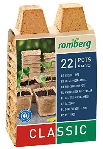 Produktbild: Romberg 10091105 Kokos Anzuchttöpfe (Pflanztöpfe) Classic - 6 cm, eckig torffrei, biologisch abbaubar, 22 Stück