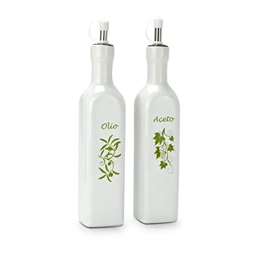 Produktbild: ROMINOX Geschenkartikel Essig & Öl Spender // Classico – Schlichte Essig und Öl Kännchen (je 250 ml) mit Dosierkopf für die mediterrane Küche (Keramik, Edelstahl)·· Maße: ca. 11 x 5.7 x 27 cm