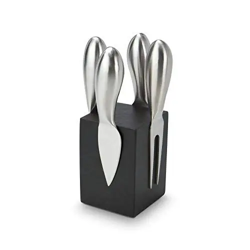 Produktbild: ROMINOX Geschenkartikel Käsemesser-Block // Novo – Käsezubehör-Set, 5-teilig, Modernes Käsemesser-Set, magnetischer Holzblock, 4 Käsebesteckteile·· Maße: ca. 8 x 8 x 15.5 cm