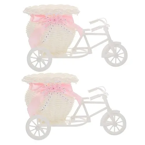 Produktbild: ROMISBABA Rattan-Strick-blumentopf-Fahrrad 2 Stück Simuliertes Künstliches Blumenarrangement Tragbar für Die Dekoration des Hausbalkons