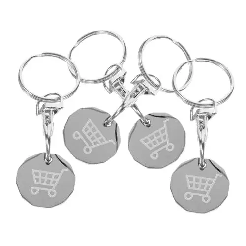 Produktbild: ROMISBABA Einkaufswagenchip Token Einkaufswagenlöser Schlüsselanhänger Aus Edelstahl 4er Set Praktische Token Für Einkaufswagen Trolley Tokens Schlüsselanhänger Für Den Alltag Robuste 12 Eck Design