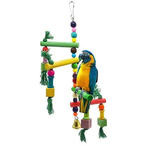 Produktbild: ROMISBABA Vogelleiter fliegend Papageienschaukel Vogellaufrad klein Papageienspielplatz schaukeln Wobble für Zebrafinken holzspielsachen Papageienkletterspielzeug