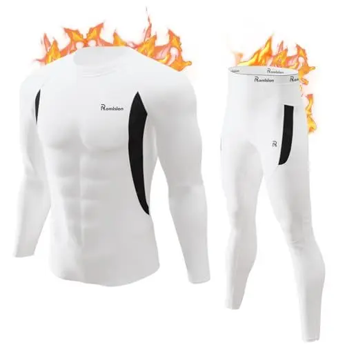 Produktbild: romision Thermounterwäsche Herren Atmungsaktiv Thermoaktiv Funktionsunterwäsche Innenfleece Skiunterwäsche Weich Thermo Unterwäsche Set