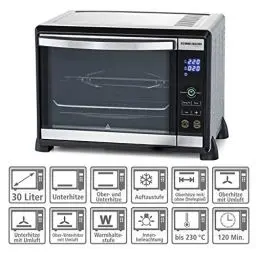 Produktbild: ROMMELSBACHER Elektronik Back & Grill Ofen BGE 1580/E - 30 Liter Backraum, elektronische Regelung von 80-230 °C, Touch Control, 8 Heizarten, Umluft, Drehspieß, Timer, Doppelverglasung, Edelstahl