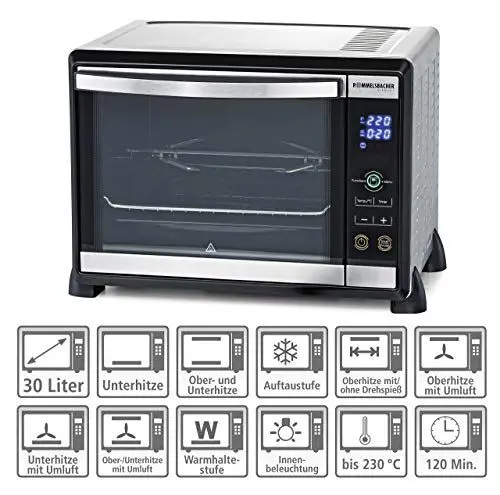 Produktbild: ROMMELSBACHER Elektronik Back & Grill Ofen BGE 1580/E - 30 Liter Backraum, elektronische Regelung von 80-230 °C, Touch Control, 8 Heizarten, Umluft, Drehspieß, Timer, Doppelverglasung, Edelstahl