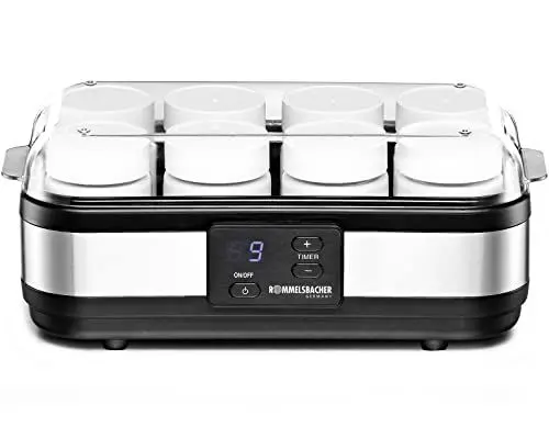 Produktbild: ROMMELSBACHER Joghurtbereiter JG 40 - für bis zu 1200 g Joghurt, LCD Display, 18 Stunden Zeitschaltuhr, automatische Abschaltung, elektronische Temperaturregelung, 8 Portionsgläser à 150 ml, 40 Watt