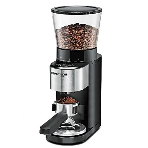Produktbild: ROMMELSBACHER Kaffeemühle EKM 500 - Kegelmahlwerk, Präzisions-Waage, Halterung für Siebträger, Mahlgrad in 39 Stufen, 5 Funktionstasten für individuelle und flexible Nutzung, Schwarz/Edelstahl