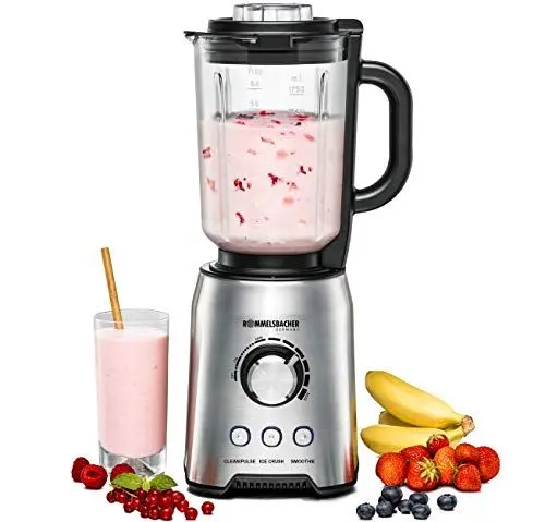 Produktbild: ROMMELSBACHER Standmixer MX 1250-22.000 U/min, stufenlose Drehzahlregulierung, Funktionstasten (Smoothie, Clean/Pulse, Ice Crush), Glaskrug, Edelstahlgehäuse, Spezialmesser, 1200 Watt