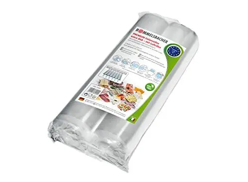 Produktbild: ROMMELSBACHER VRS 3060 Profi Folienrollen 30 x 600cm, 2 Rollen, BPA-frei, extrem stark & reißfest 210μm, eingeprägte Luftrillen, wiederverwendbar, Sous Vide, Made in Europe, für alle Balkenvakuumierer