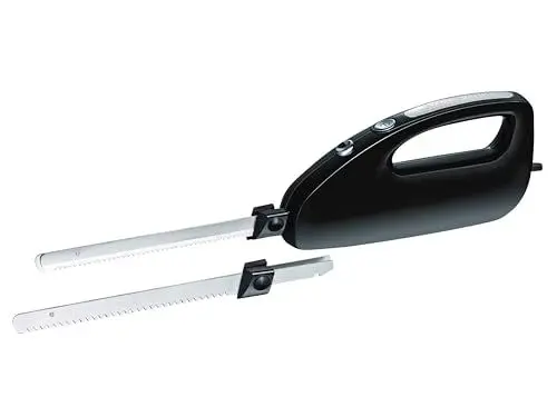 Produktbild: Rommelsbacher Elektromesser EM 150 - kraftvoller Motor, Einschalttaste, nutzbare Klingenlänge 15 cm, Edelstahl-Messerklingenpaare mit feiner und grober Zahnung, 120 W, schwarz