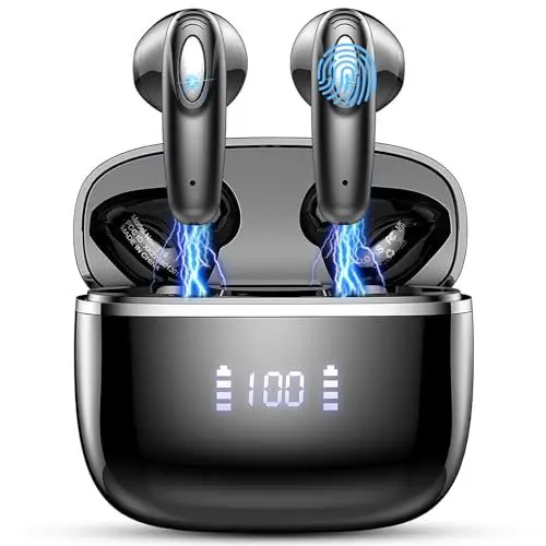 Produktbild: ROMOKE Kopfhörer Kabellos Bluetooth 5.3, ENC Noise Cancelling Bluetooth Kopfhörer In Ear mit 14,2mm Dynamischer Treiber, 40 std Spielzeit, Ohrhörer Bluetooth, Digitale LED-Anzeige Wireless Kopfhörer