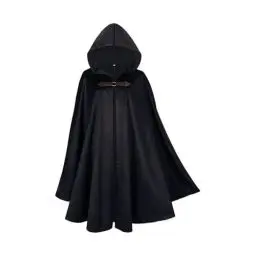 Produktbild: RongXuan Halloween Kostüm Renaissance Umhang mit Kapuze Kostüm Samt Mantel für Männer Frauen Viktorianische Steampunk Mittelalterliche Cosplay Umhang Cape (Schwarz, 130cm)