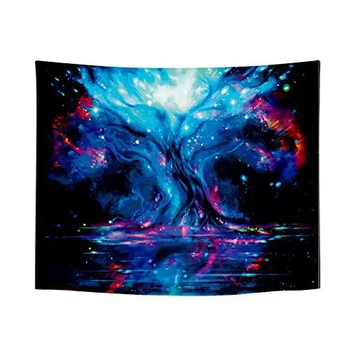 Produktbild: Roninkier Lebensbaum Wandteppich Psychedelic Wald - Mond Sonne Tapisserie Fluoreszierender-UV Wandbehang WandtüCher Schwarz ästhetik Wandtuch Dekor für Schlafzimmer Wohnzimmer,200x150cm