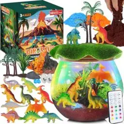 Produktbild: RONSTONE Dinosaurier Terrarium Set für Kinder ab 4 5 6 7 8+ Jahren | STEM Lernspielzeug mit LED-Vulkan & Fernbedienung | Kreatives Geburtstagsgeschenk/Jungen Geschenk (10 Dino-Figuren & Werkzeug)