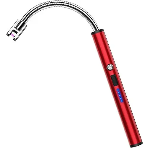 Produktbild: RONXS Stabfeuerzeug, Lichtbogen Feuerzeug Elektrisch mit Längerer Hals, Sicherheitsschloss - Kerzen Gadgets, Typ C Aufladbar Plasma Kerzenanzünder für Küche Herd Camping, Feuerwerk Kamin(Rot)