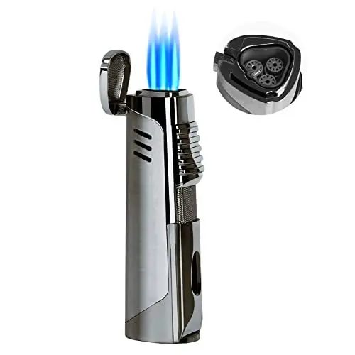 Produktbild: RONXS Sturmfeuerzeug, 3 Jet Feuerzeug Sturmfeuerzeug, Gasfeuerzeug Gas nachfüllbar, Kein Gas enthalten mit Geschenkbox (ohne Gas)