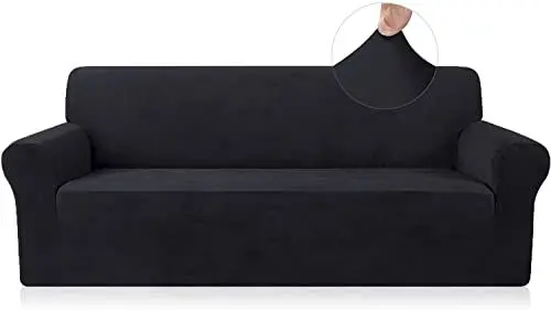 Produktbild: Ronyes Sofabezug Elastische Stretch Spandex Stretch Sofa-Überwürfe Sofahusse für Sofa mit Armlehne Anti-Rutsch-Schaum Schwarz 4 Sitzer