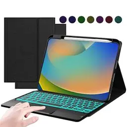 Produktbild: ROOFEI iPad 10. Generation Hülle mit Tastatur QWERTZ - 7 Farbige Hintergrundbeleuchtete Multi-Touch-Trackpad-Tastaturabdeckung mit Stifthalter für iPad 10th Generation 10.9'' 2022