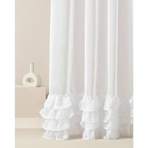 Produktbild: ROOM99 Gardine mit Ösen Flavia 300 x230 cm Breite x Höhe Wohnzimmer Transparent modern Vorhang Schal Wohnzimmer Schlafzimmer Weiß Rüsche, 1 Stück