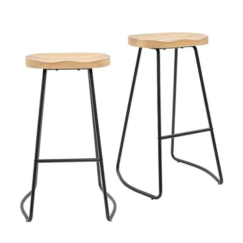 Produktbild: Roomark 74 cm Barhocker 2er Set, Holzbarhocker Tresenhöhe, Sattelsitzbarhocker mit Metallbein, Rückenlose Barhocker, Barhocker Holz, Barsessel(Holzmaserung, 2 Pcs)