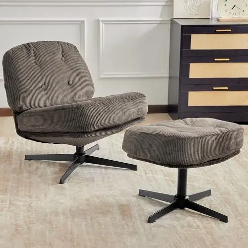 Produktbild: Roomark Dekorative Drehstühle für das Wohnzimmer, Moderne gepolsterte Drehstühle, Moderne Liegestühle mit Metallsockel, um 360 Grad drehbar