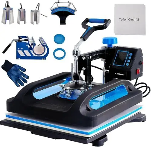 Produktbild: Roomark Transferpresse, Heißpresse Maschine mit Großer Heizplatte, Presse Plotter mit 360-Grad-Schwenkbar, Druckmaschine für kleidung, Hüte, Tassen und Teller (38x38cm 8 in 1)