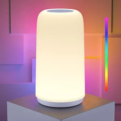 Produktbild: ROOTRO LED Nachttischlampe Touch Dimmbar, (Stilvolles Design mit 256 RGB-Modus) 3 Helligkeitsstufen Tischlampe für Schlafzimmer Warmweißes Licht Bunte Intelligente Lampe für Wohnzimmer Home Office