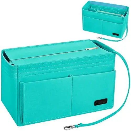 Produktbild: Ropch Handtaschen Organizer, Filz Taschenorganizer für Frauen Handtasche, Tote Bag Organizer mit Abnehmbare Reißverschluss-Abdeckung,Cyan-L