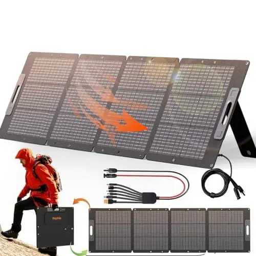 Produktbild: Rophie Solarpanel Faltbar 200W, Solarmodul Solarladegerät mit MC-4 Ausgang für Tragbare Powerstation, 5.4KG Ultraleicht, Verstellbarer Ständer, IPX67 Solargenerator für Camping Reise Wohnmobil