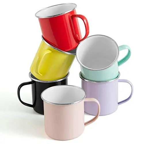 Produktbild: Rorence Camping Tassen Kaffeetassen 6er-Set, 350ml Bunte pulverbeschichtete Metall Camp Cups mit Henkel für Camping, Haus, Party, Büro, Mehrweg & Tragbar
