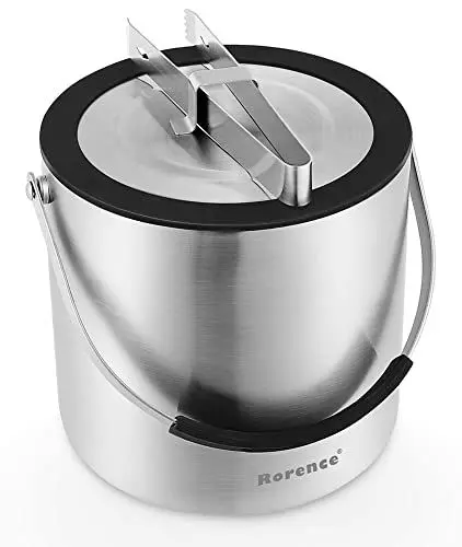 Produktbild: Rorence Edelstahl-Eiskübel: 3L doppelwandiger, isolierter Champagner-Eimer mit luftdichtem Deckel und Eiszange