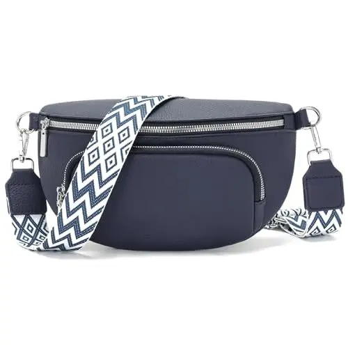 Produktbild: Rorimyth Bauchtasche Damen Dunkelblau Umhängetasche Damen Handtasche Damen Crossbody Bag Damen Gürteltasche Damen Brusttasche Damen Hüfttasche Damen