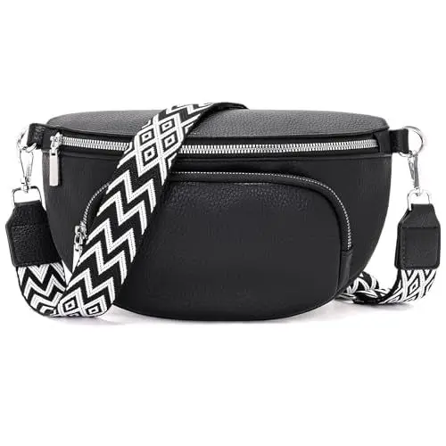 Produktbild: Rorimyth Bauchtasche Damen Schwarz Umhängetasche Damen Klein Handtasche Damen Crossbody Bag Damen Gürteltasche Damen Brusttasche Damen Hüfttasche Damen