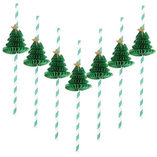 Produktbild: RORPOIR Papiertrinkhalme 10 Stück Weihnachtsbaum-strohhalme Buntes Wabendesign Für Partyzubehör