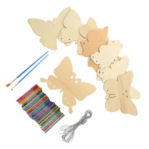 Produktbild: RORPOIR Windglocken- Zum Aufhängen – Schmetterlings-Windspiel Aus Holz – Dekoratives Doodle- -Set