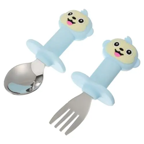 Produktbild: RORPOIR 1 Set 2 Stück Löffel Babygeschirr Essgeschirr Kinderzubehör Lerngabel Fütterungsgeschirr Babyutensilien Löffel Gabeln Fütterungslöffel Essübungslöffel