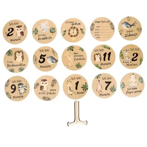 Produktbild: RORPOIR Baby Holzschild Schaukasten Monatskarten Geburtsanzeige Neugeborenes Geschenkset