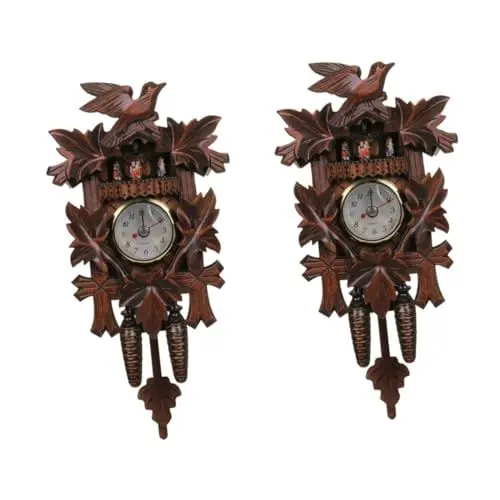 Produktbild: RORPOIR 2St Wanduhr aus Holz Dekorationen für zu Hause Kette Uhren mit Vogel dekorative Uhr Glockenspiel kukuck Uhr wandverkleidung Bürouhr Kuckucksuhr-Ornament aus Holz Holzwanduhr Coffee