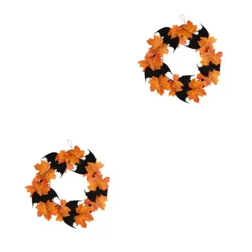 Produktbild: RORPOIR 2 Stück Ahornblatt-Kranz Halloween-tür-Ornamente Fledermaus-Kranz- Holztür-behang Für Home-Partys Festivals