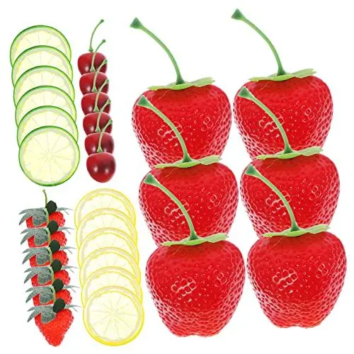 Produktbild: RORPOIR 30stücke Künstliche Früchte Teiliges Dekorationsset Mit Fake Erdbeeren Zitronen Und Kirschen Für Tischdekoration Fotorequisiten Und Wohnaccessoires Langlebig Und Farbecht