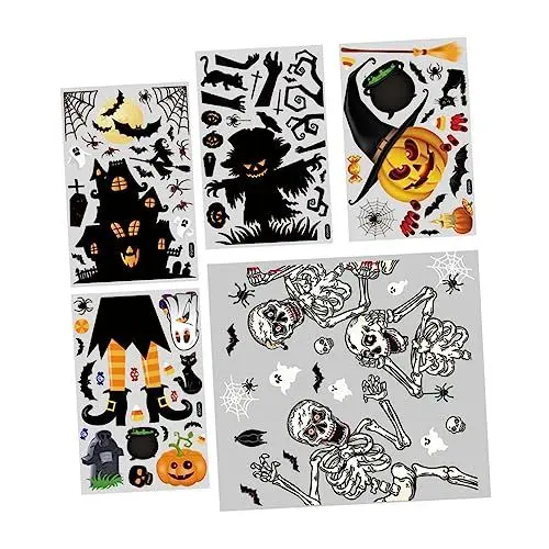 Produktbild: RORPOIR 5PC Halloween Scary Schädel Kürbis Strawman Aufkleber Set Klebstoff PVC Dekorationen für Home Party